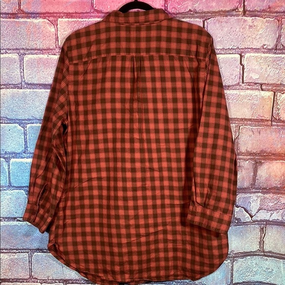 Garnet Hill Size 16 Red Plaid Organic Cotton Button-Up Shirt Women’s Top - Picture 4 of 11